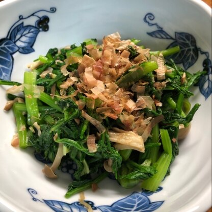 春菊と小松菜に残っていたしめじを足して作りました。とても美味しくできました。ありがとうございました！